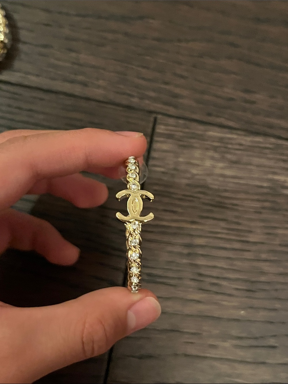CHANEL Gold Crystal CC Charm Bracelet